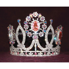 Corona cristalina de encargo de la tiara de la flor colorida del rhinestone